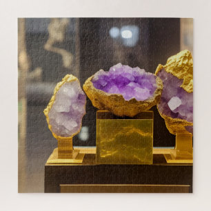 Amethyst Geodes Museum Display Digital Art Jigsaw Puzzle
