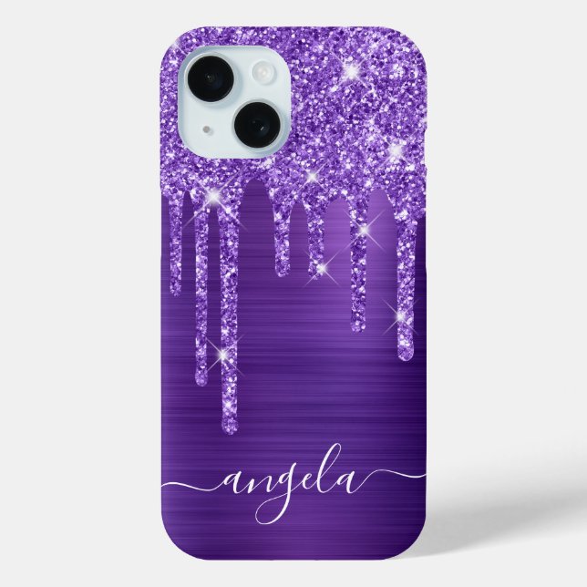 Amethyst Glitter Drips Glam Girly Signature Case-Mate iPhone Case (Back)