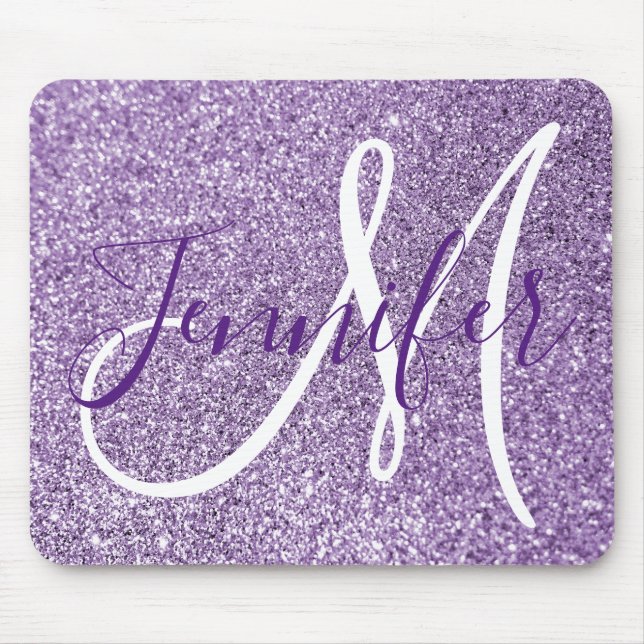Amethyst Glitter Photo Personalised Monogram Mouse Mat (Front)