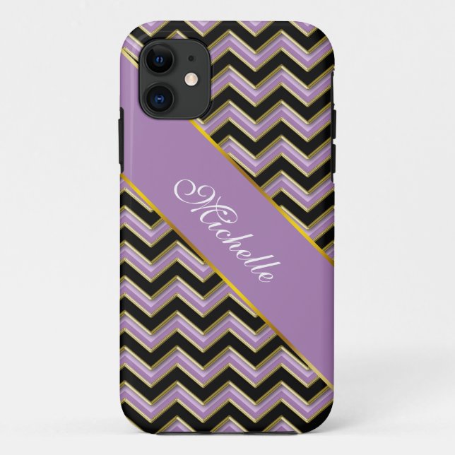 Amethyst Gold Black Zigzag Pattern Case-Mate iPhone Case (Back)