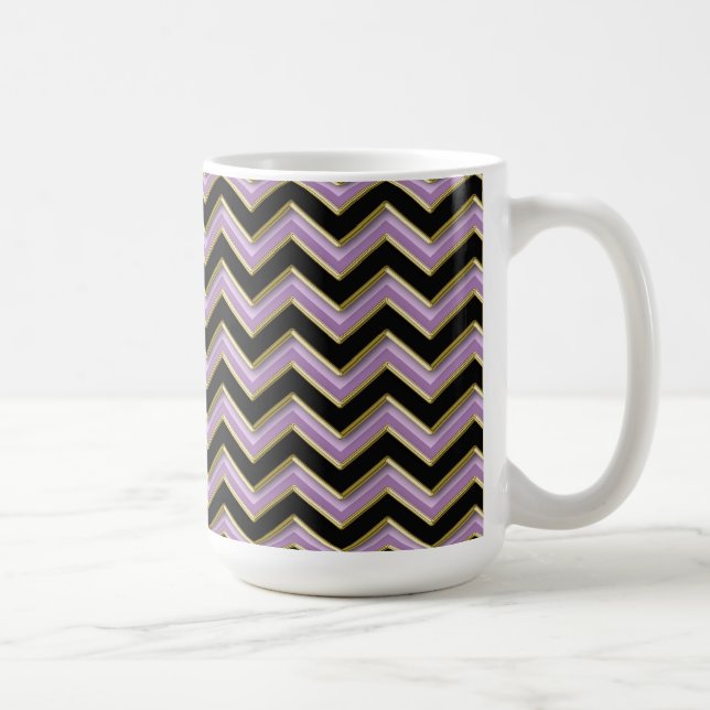Amethyst Gold Black Zigzag Pattern Coffee Mug (Right)