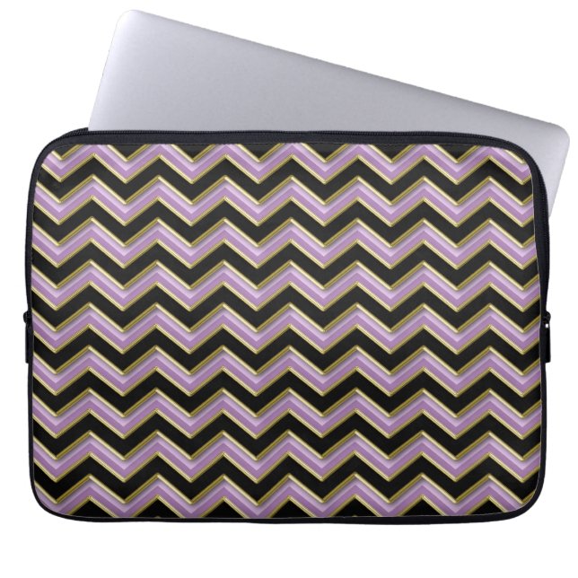 Amethyst Gold Black Zigzag Pattern Laptop Sleeve (Front)
