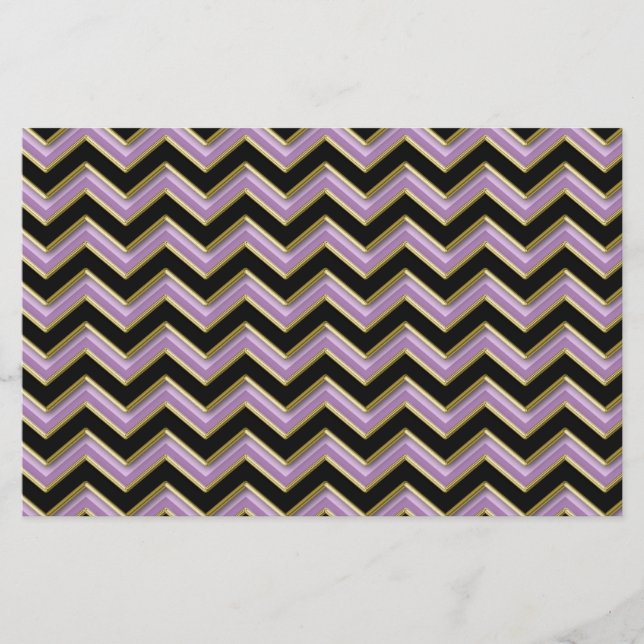 Amethyst Gold Black Zigzag Pattern Stationery (Front)