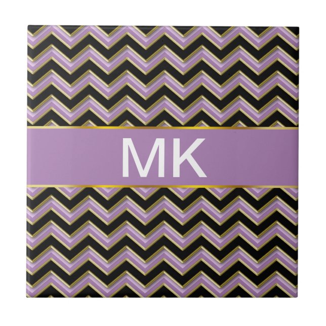 Amethyst Gold Black Zigzag Pattern Tile (Front)