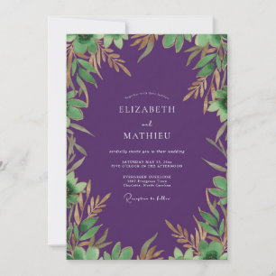 Amethyst Gold Foliage Eucalyptus Wedding Invitation