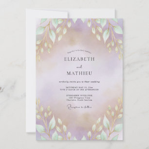 Amethyst Gold Leafy Wedding Invitation