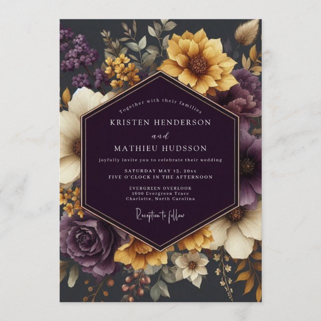 Amethyst Golden Autumnal Wedding Invitation (Front)