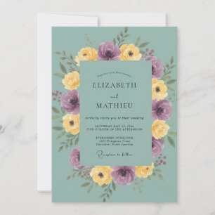 Amethyst Golden Ranunculus Eucalyptus Wedding Invitation