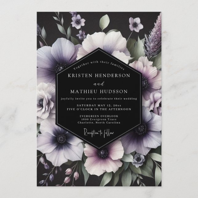 Amethyst Gothic Anemone Wedding Invitation (Front)