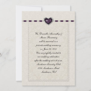 Amethyst Heart Purple Ribbon & Lace Post Wedding Invitation