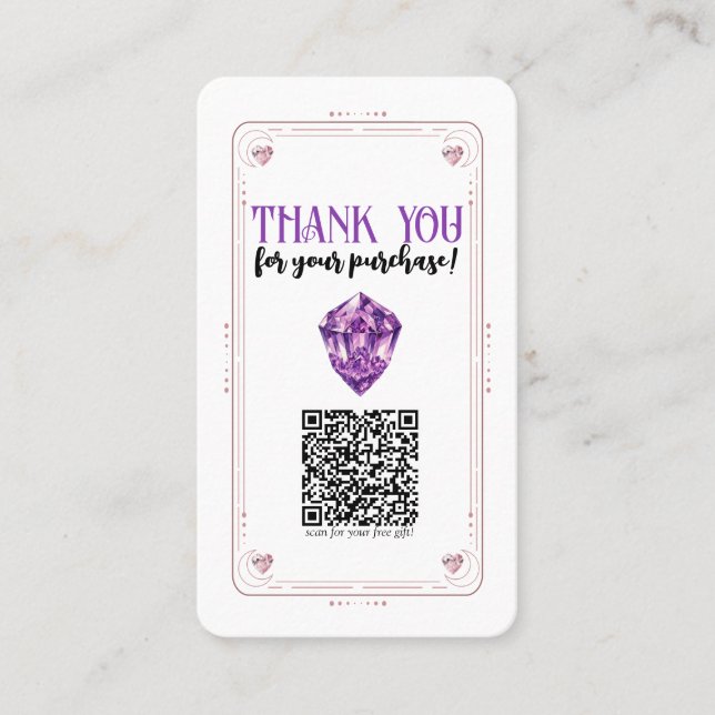 Amethyst Heart Rose Quartz Crystal Social Media QR Business Card (Front)