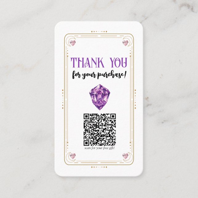 Amethyst Heart Rose Quartz Crystal Social Media QR Business Card (Front)
