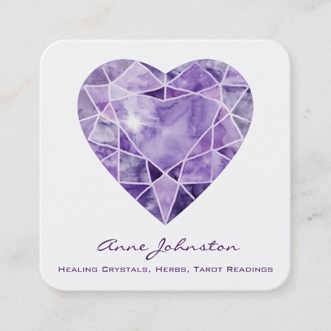 Amethyst Heart Square Business Card (Front)