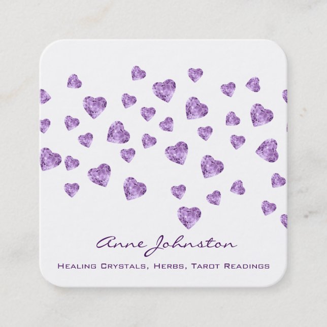 Amethyst Hearts Square Business Card (Front)