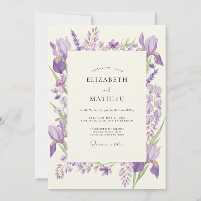 Amethyst Iris Violet Eucalyptus Wedding Invitation (Front)