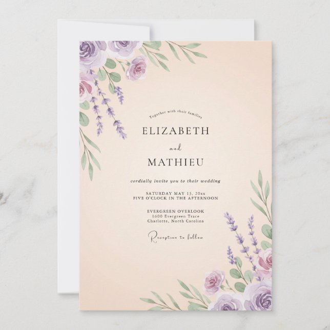 Amethyst Ivory Cream Wildflower Wedding Invitation (Front)