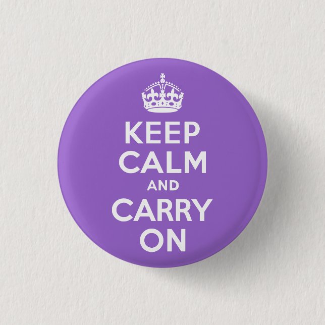 Amethyst Keep Calm and Carry On 3 Cm Round Badge (Front)
