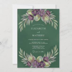 Amethyst Leafy Olive Wedding Invitation