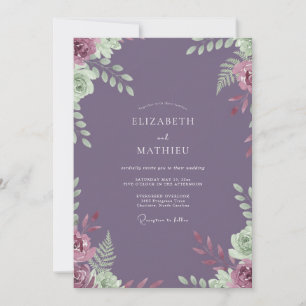Amethyst Leafy Ranunculus Wedding Invitation