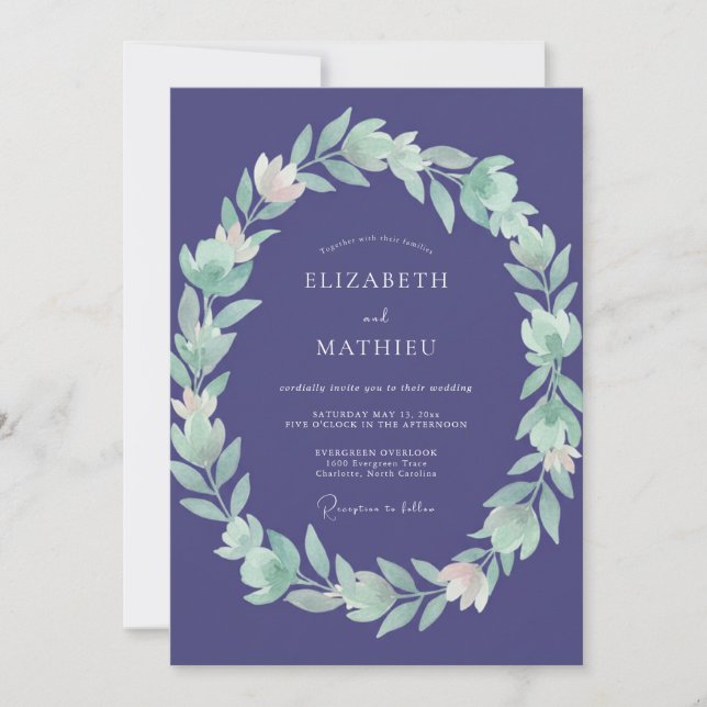 Amethyst Leafy Wedding Invitation (Front)