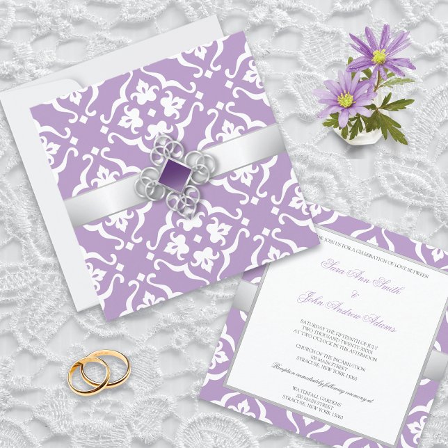 Amethyst Lily Damask Floral Wedding Invitation (Creator Uploaded)