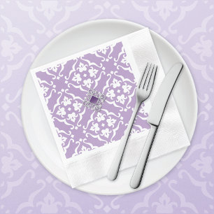Amethyst Lily Damask Wedding Paper Napkin