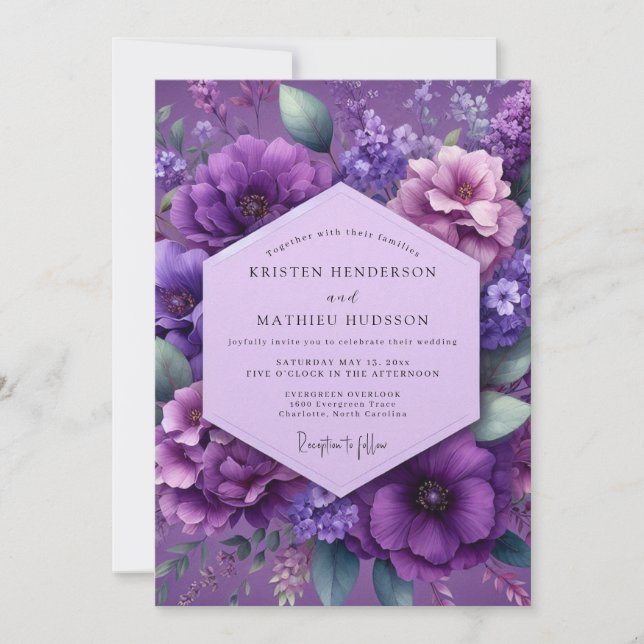 Amethyst Lush Floral Wedding Invitation (Front)