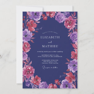 Amethyst Magenta Ranunculus Eucalyptus Wedding Invitation