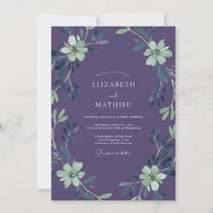 Amethyst Mint Foliage Dusty Eucalyptus Wedding Invitation