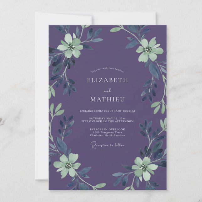 Amethyst Mint Foliage Dusty Eucalyptus Wedding Invitation (Front)