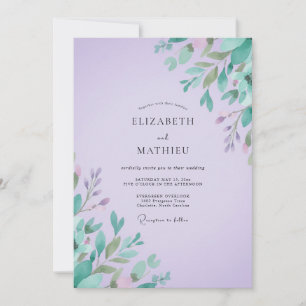 Amethyst Mint Leafy Wedding Invitation