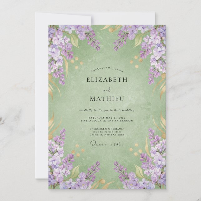 Amethyst Mint Wisteria Wedding Invitation (Front)