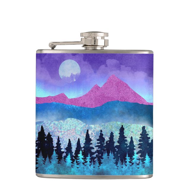 Amethyst Mist Mountains Hip Flask (Front)