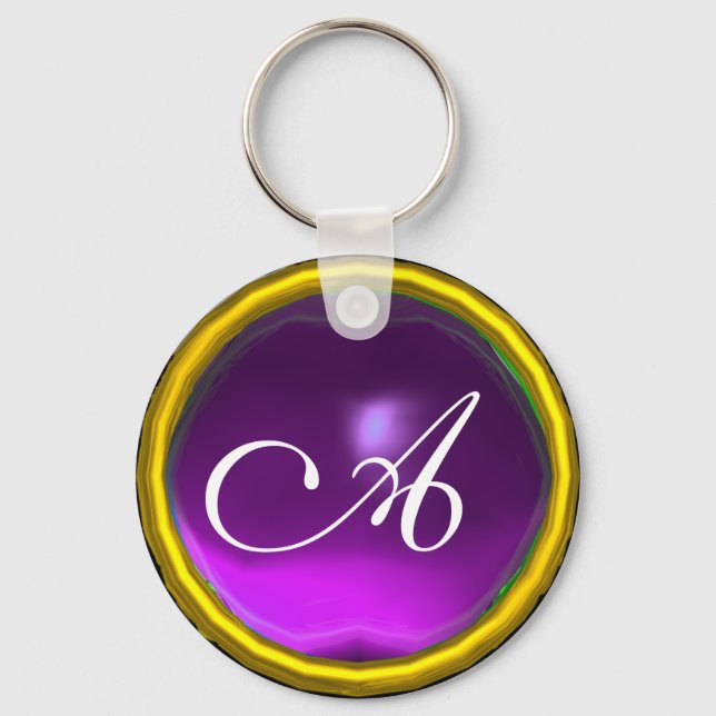 AMETHYST  MONOGRAM ,purple  yellow Key Ring (Front)