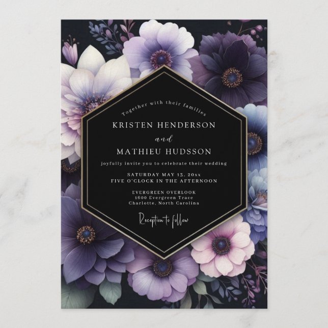 Amethyst Moody Floral Wedding Invitation (Front)