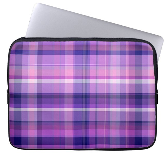 Amethyst Navy Blue Cotton Candy Pink Madras Laptop Sleeve (Front)