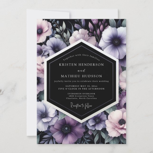 Amethyst Noir Bloom Wedding Invitation (Front)