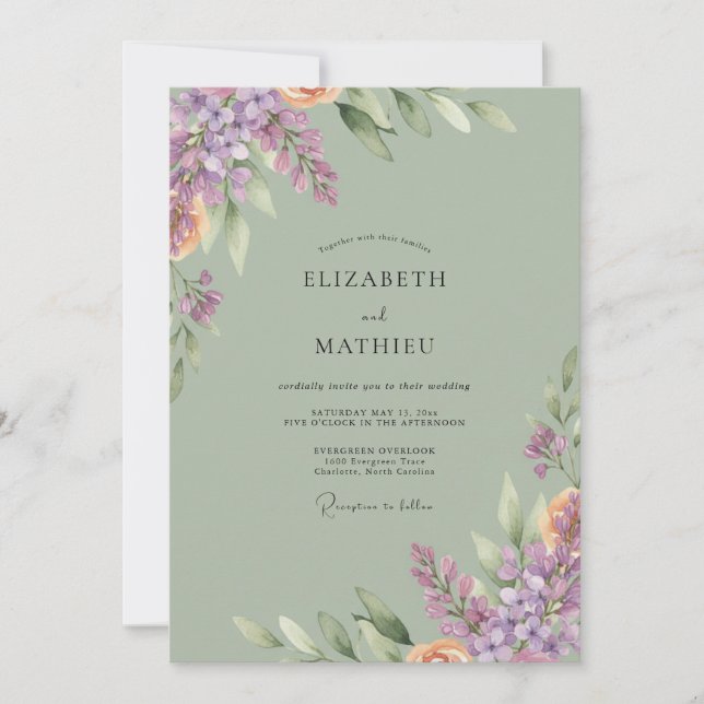 Amethyst Olive Blossom Wedding Invitation (Front)