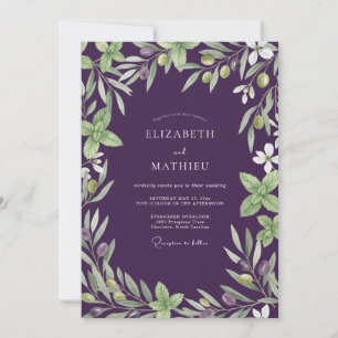 Amethyst Olive Branch Eucalyptus Wedding Invitation