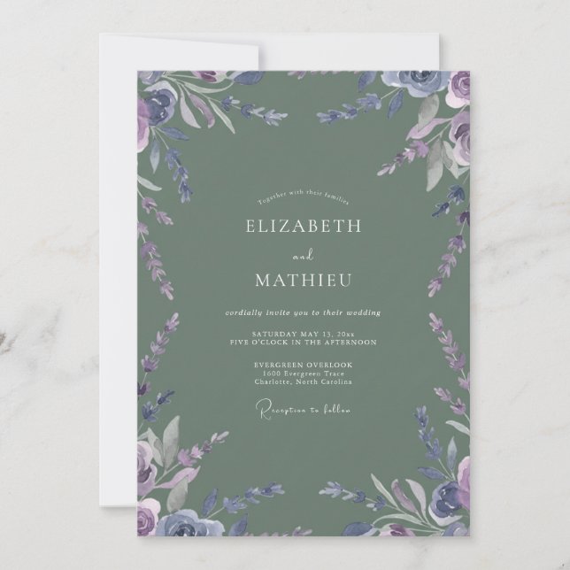 Amethyst Olive Wildflower Wedding Invitation (Front)