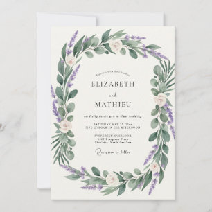 Amethyst Olive Wreath Wedding Invitation