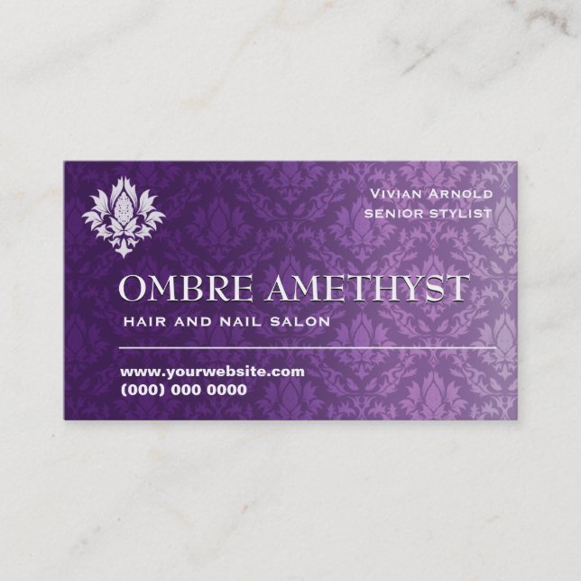 Amethyst Ombre Damask Business Card (Front)