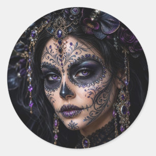 Amethyst Orchid Calavera – Gothic Sugar Skull Classic Round Sticker
