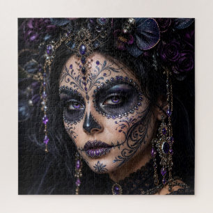 Amethyst Orchid Calavera – Gothic Sugar Skull Jigsaw Puzzle
