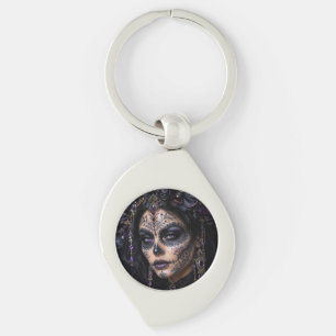 Amethyst Orchid Calavera – Gothic Sugar Skull Key Ring