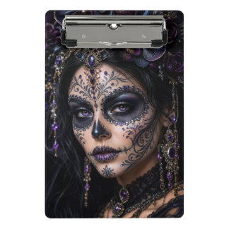 Amethyst Orchid Calavera – Gothic Sugar Skull Mini Clipboard