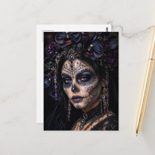 Amethyst Orchid Calavera – Gothic Sugar Skull Postcard