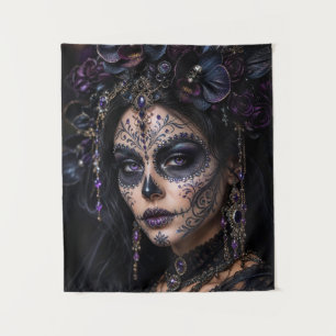 Amethyst Orchid Calavera – Gothic Sugar Skull Tapestry