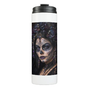 Amethyst Orchid Calavera – Gothic Sugar Skull Thermal Tumbler