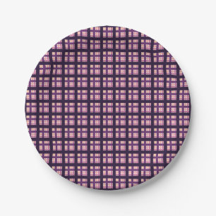 Amethyst Peach Pink Purple Lilac Stripe Plaid Paper Plate